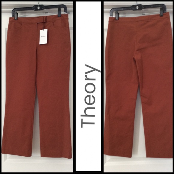 NWT Theory Double Stretch Crop Pant in Cognac - Picture 7 of 8